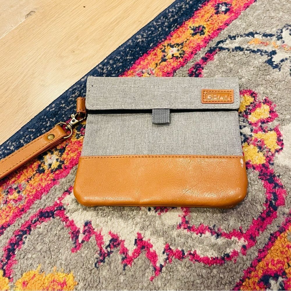 EUC ANGL Grey Chambray Vegan Leather Wristlet